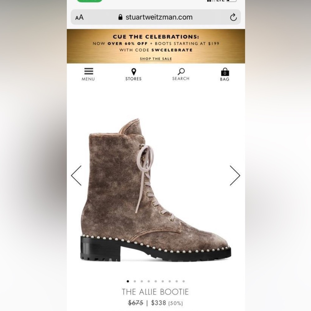 Stuart Weitzman Brown Velvet Lace-Up Classy Combat Boots